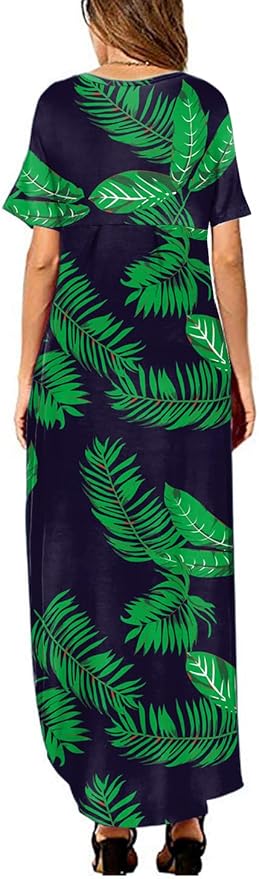 Arolina Women's Summer Maxi Dress Short Sleeve V Neck Casual Loose Long Beach Split Dresses with Pockets
