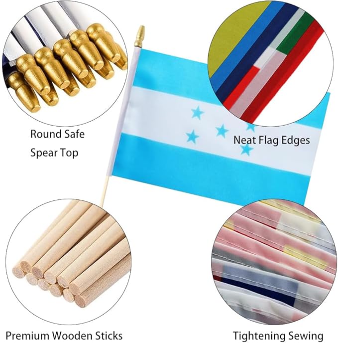 GSYLPFT 12 Pack Honduras Flags on Sticks Honduran Small Mini Hand Held Flags for Office Classroom Holiday Party Decorations