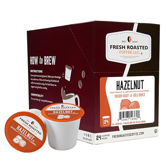 Fresh Roasted Coffee, Hazelnut, Flavored Coffee Pods, 24 Count