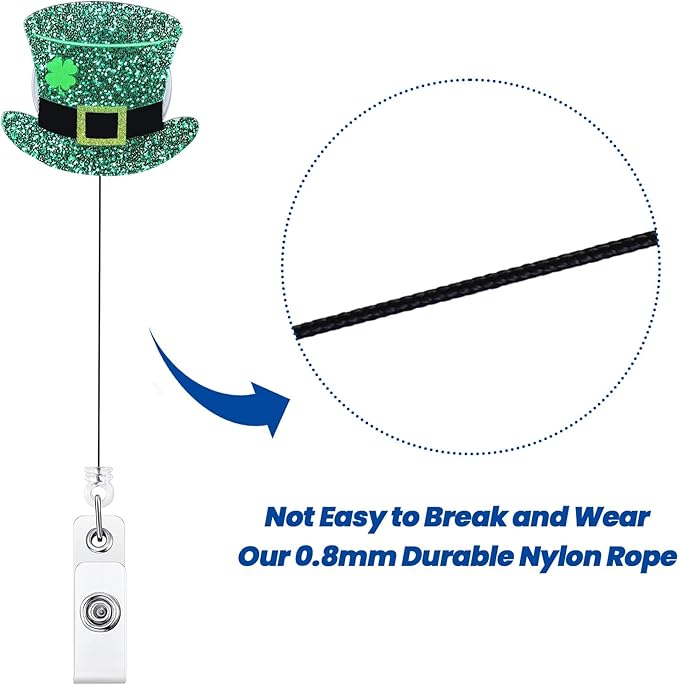 St. Patrick's Day Funny Badge Reel | Cute Retractable ID Card Green Top Hat Badge Holder | Name Tag Work Badge Clip for RN LPN CNA MA ER Night Shift Nurse Nursing Student Doctor Teacher | Acrylic