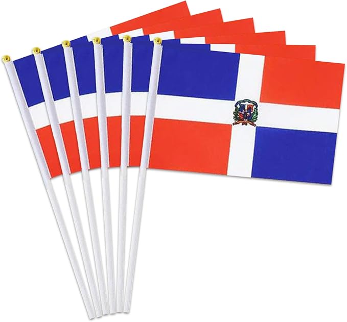 Dominica Flag Small Dominican Flag 12 Pack Mini Hand Held Dominican Flags on Sticks for Party Parades Sports Events Patriotic Holiday Decorations