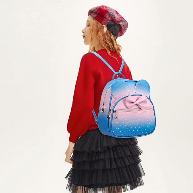KL928 Girls Mini Backpack Bowknot Polka Dot Cute Daypacks Convertible Shoulder Bag Purse for Women