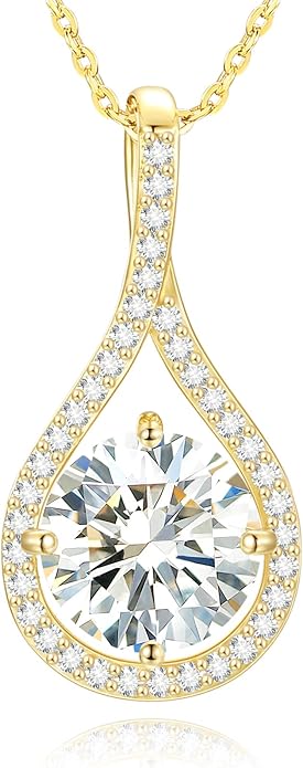E-EMERMAKING Moissanite Necklace Gift for Women, 925 Sterling Silver 18K White/Yellow Gold Plated 0.5-6.0CT Moissanite Pendant for Her, Anniversary Day, Birthday, Wedding - to My Wife, Mom