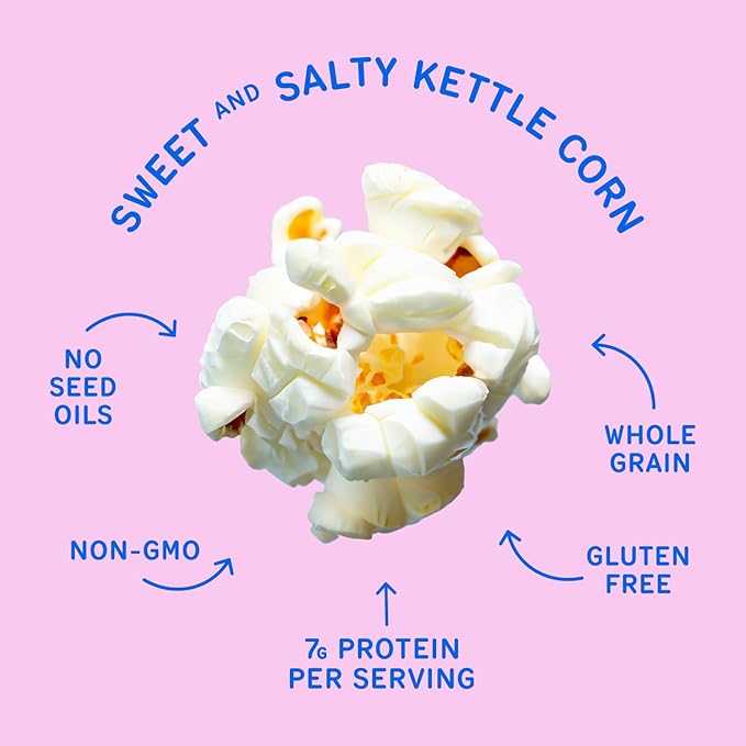Khloud Protein Popcorn - Sweet & Salty Kettle Corn - 7g Protein Snacks for Adults & Kids - Flavored Popcorn Made with Real Ingredients & Milk Protein Isolate - Non-GMO, Gluten-Free, Kosher - 5oz, 12pk