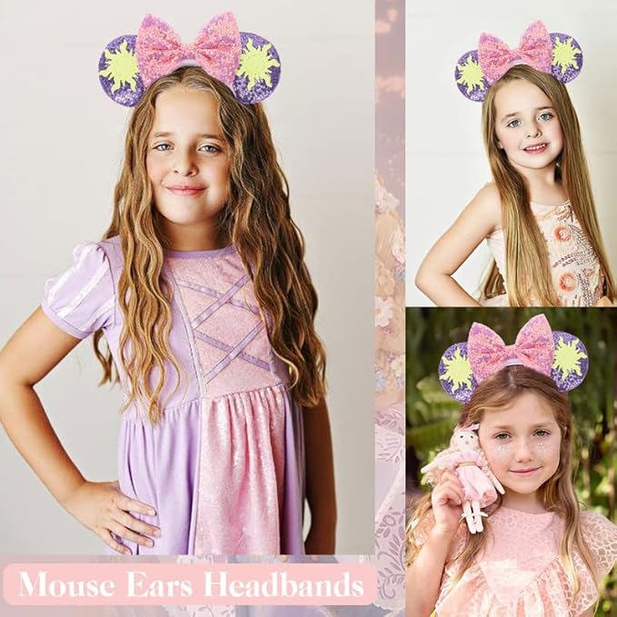 ETLUK Mouse Ears Headband, Princess Mouse Ears Bow Headbands for Women Girls, Cosplay Accessories Party Decorations (Purple)