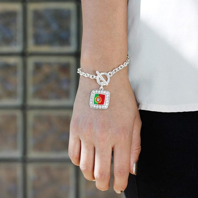 Inspired Silver - Silver Square Charm Toggle Bracelet with Cubic Zirconia Jewelry