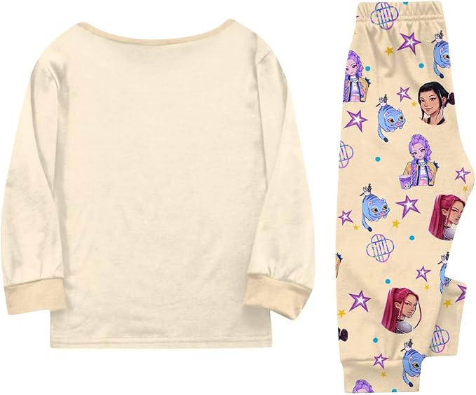 Girls 2 Piece K Pop Singer Outfits Cute Cartoon Graphic Shirts and Pants Casual Tracksuit Fashion Clothing Sets