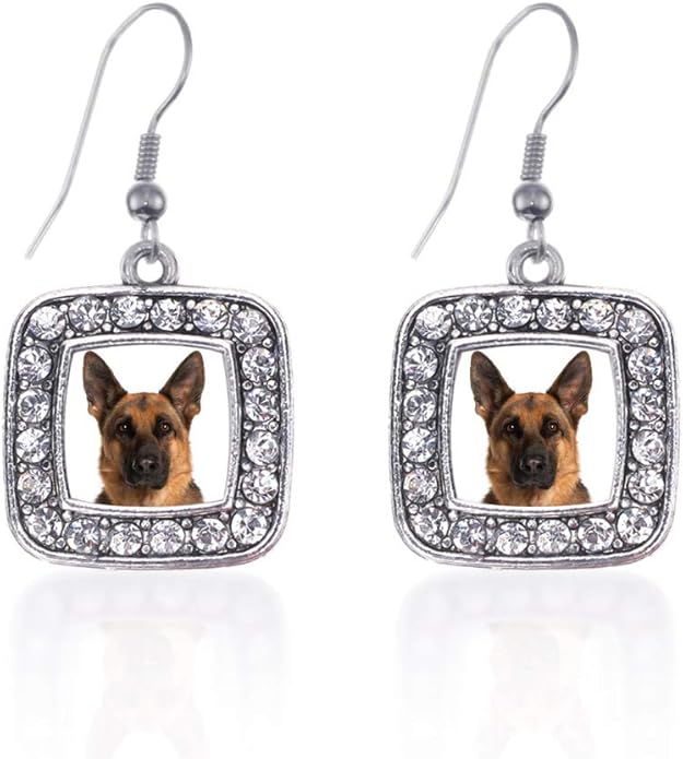 Inspired Silver - Silver Square Charm French Hook Drop Earrings with Cubic Zirconia Jewelry