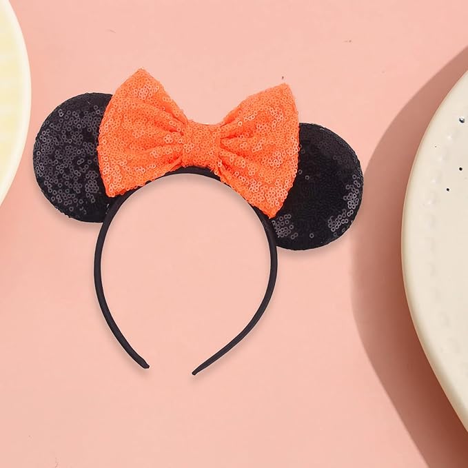 Sequin Mouse Ears Headbands for Women Girls Boys, Glitter Bows Headband for Kids Adults Birthday Party Costume Halloween