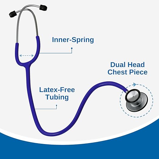HCS Blue Stethoscope, Classic Lightweight - Medical, Dual Head Stethoscopes for Nurses, Nursing School, Student Essentials, Work, Home - 22 inch Tubing