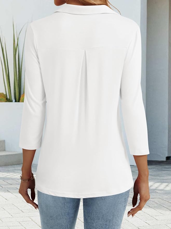 3/4 Length Sleeve Womens Tops Dressy Casual V Neck Polo Shirts Business Work Blouses 2025 Trendy Tunic Top