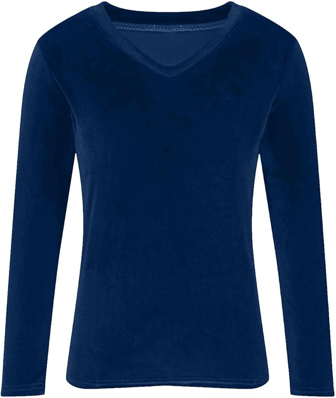 Velvet Tops for Women Dressy Casual V Neck Shirts Loose Fit Vintage Long Sleeve Velour Blouse Solid Holiday Party Outfits