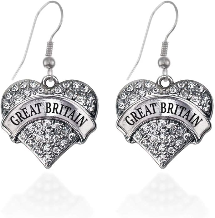 Inspired Silver - Silver Pave Heart Charm French Hook Drop Earrings with Cubic Zirconia Jewelry