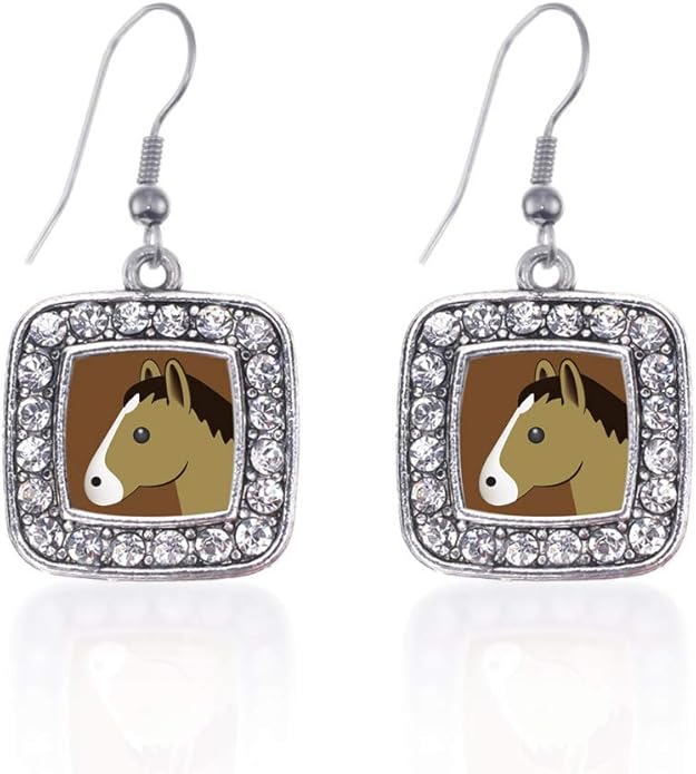 Inspired Silver - Silver Square Charm French Hook Drop Earrings with Cubic Zirconia Jewelry