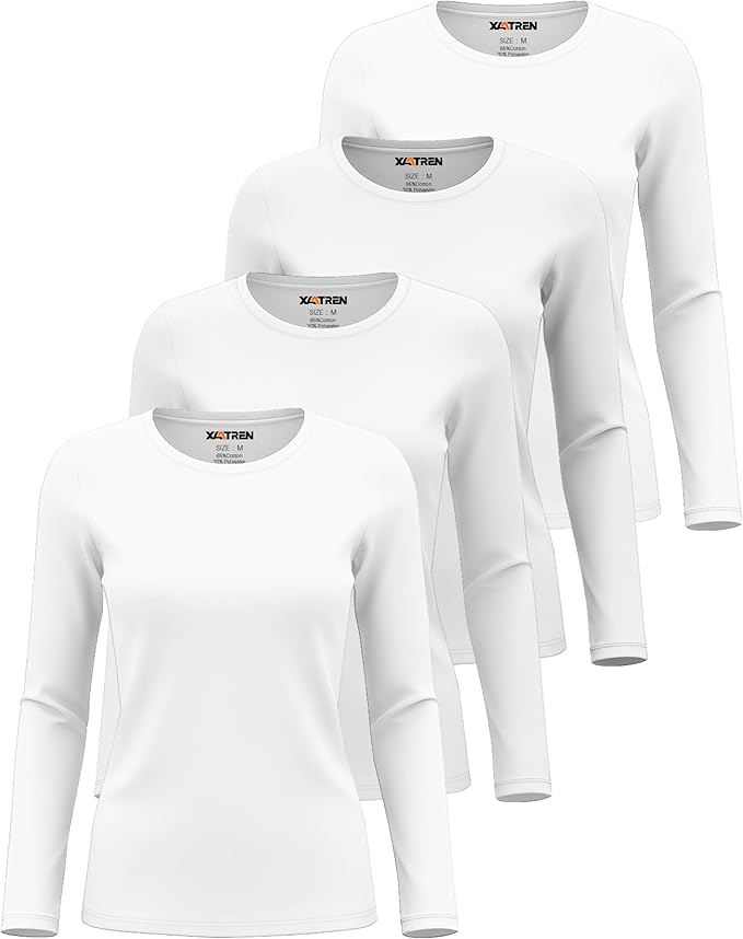 4 Pack Women's Underscrub Shirts Nurse Undershirts Long Sleeve Crewneck Slim Fit Tops Soft Stretchy Basic Tee