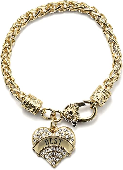 Inspired Silver - Gold Pave Heart Charm Bracelet with Cubic Zirconia Jewelry