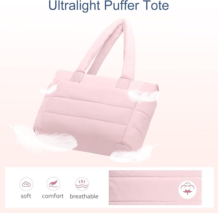 Tote Bag for Women Puffer Tote Bag Large Nurse Bags Shoulder Handbag with Zipper for Work Travel