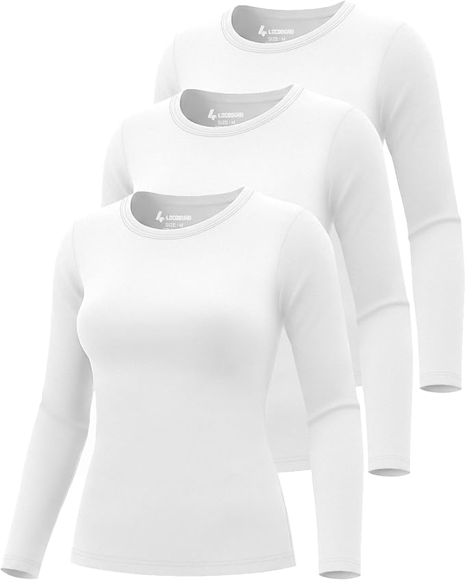 3 Pack Women's Underscrub Shirts Long Sleeve Thermal Scrub Undershirts Nurse Crew Neck Slim Fit Fleece Top Basic Tee