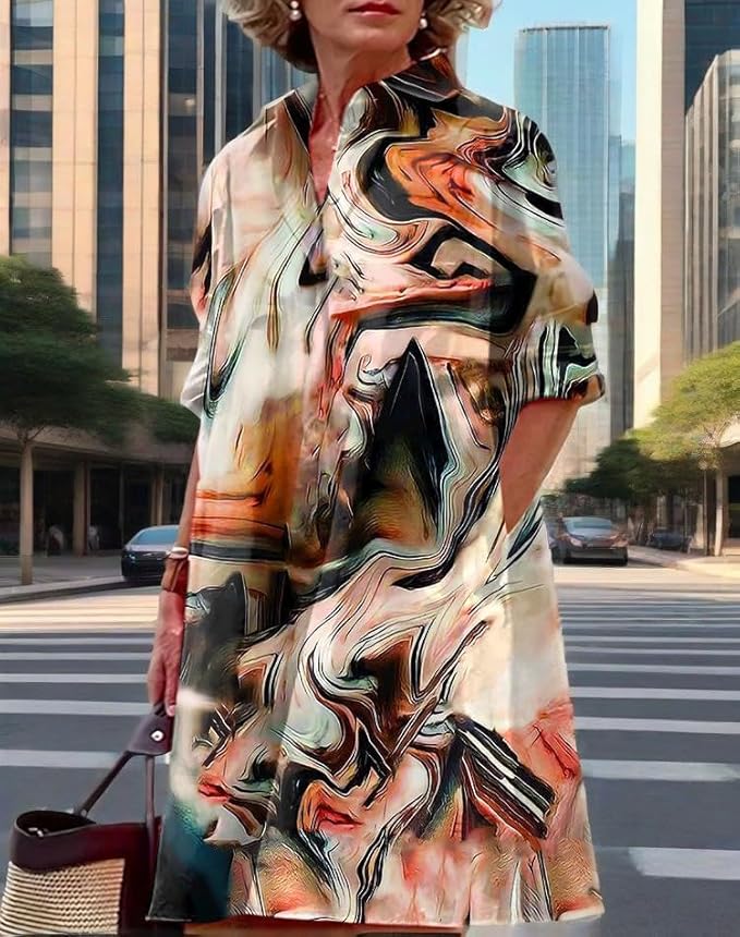 Womens 2025 Long Sleeve Button Down Shirt Summer Dress Casual V Neck Loose Fit Midi Shirt Dresses with Pockets