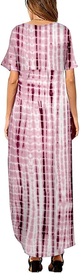 Arolina Women's Summer Maxi Dress Short Sleeve V Neck Casual Loose Long Beach Split Dresses with Pockets