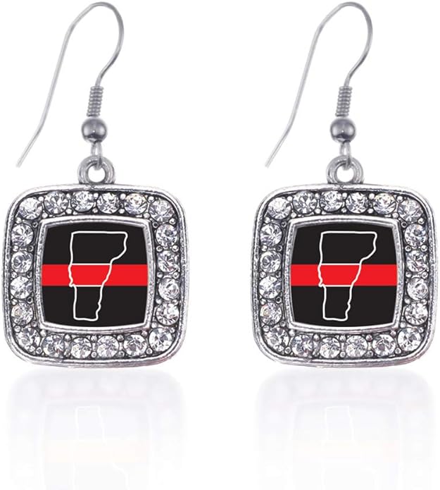 Inspired Silver - Silver Square Charm French Hook Drop Earrings with Cubic Zirconia Jewelry