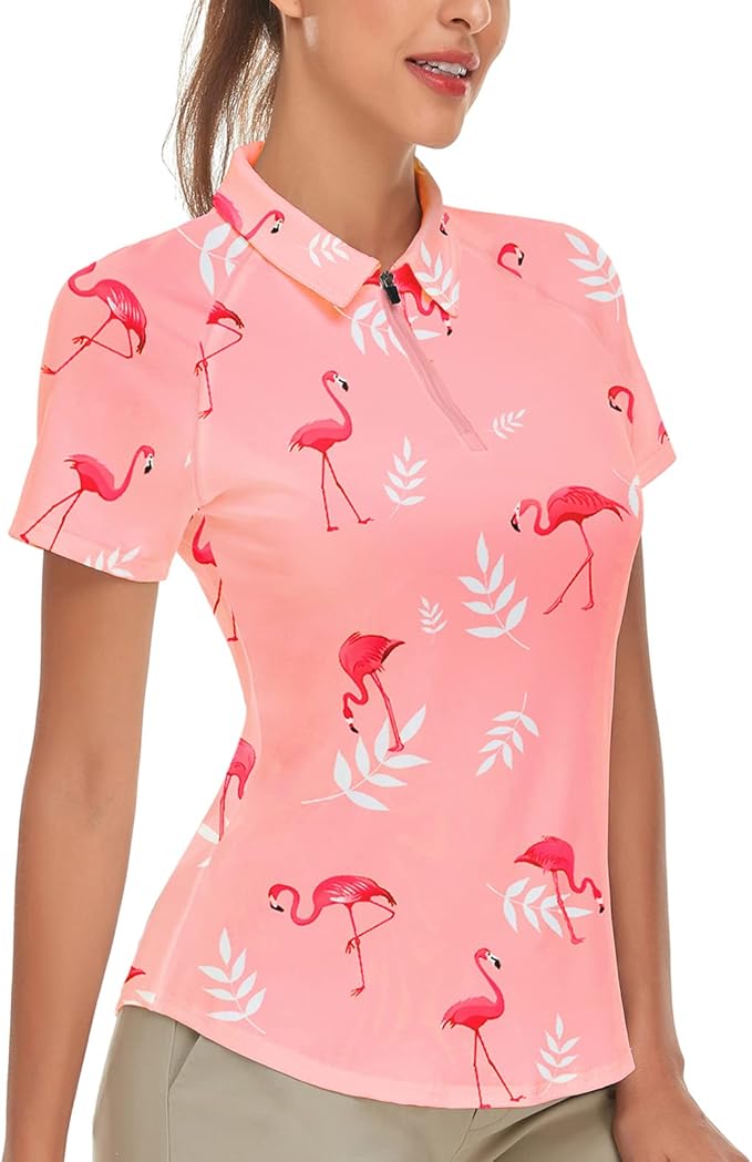 Women's Golf Shirt Short Sleeve Tennis Shirt Quarter Zip Golf Pullover Golf Polo Shirts Argyle Tops
