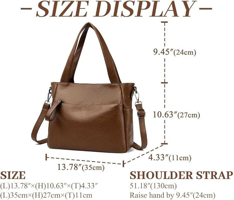 Work Tote with Adjustable Strap, Genuine Leather Crossbody Shoulder Bag and Purse for Women
