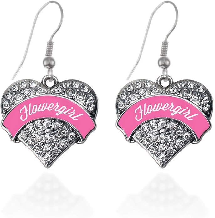 Inspired Silver - Silver Pave Heart Charm French Hook Drop Earrings with Cubic Zirconia Jewelry
