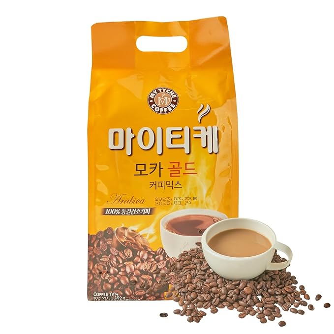 Korean Food Mocha Gold Coffee Mix 100T | MY TYCHE | Korean Instant Coffee Mix, Hot or Iced Coffee Blend | Instant Coffee Beverage Mix | K Coffee
