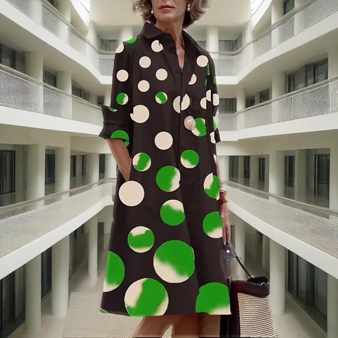 Womens 2025 Long Sleeve Button Down Shirt Summer Dress Casual V Neck Loose Fit Midi Shirt Dresses with Pockets