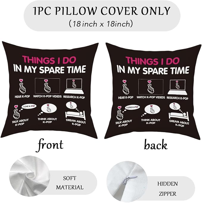NGLIV K-pop Decor, Just a Girl Who Loves K-pop Room Decor, Girls K-pop Gifts Rustic Anime Lovers Throw Pillow Covers for Living Room Home Girl Bedroom Decoration Gifts