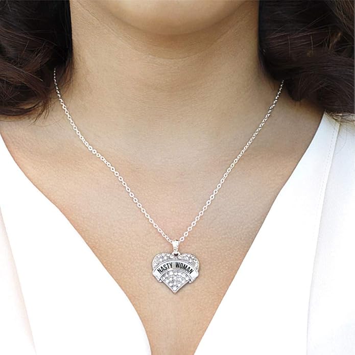 Inspired Silver - Silver Pave Heart Charm 18 Inch Necklace with Cubic Zirconia Jewelry
