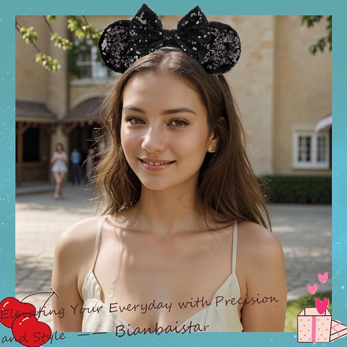 bianbaistar Sparkle Mouse Ears，Classic Black Sequin Mouse Ears Headband for Adults and Other Lovely Users,Holiday Party or Amusement Park Accessory