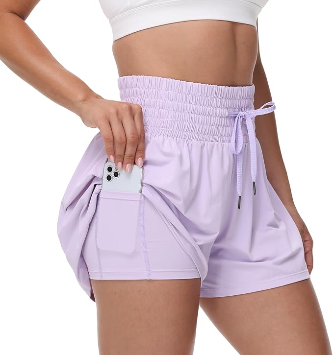 Blaosn Flowy Athletic Shorts for Women Gym Workout Running Short Pants High Waist Skort with Pocket Casual Summer Clothes