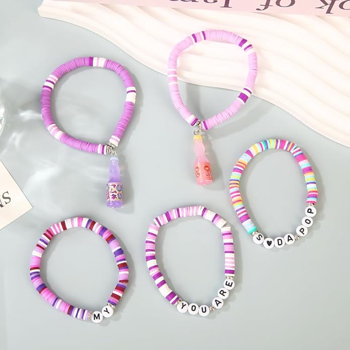 Byqone 5Pcs K-pop Merch Soda Bracelet Birthday Party Friendship BFF Gifts for Fans Decor, Personalized Letter Beads with Soda Bottle Charm