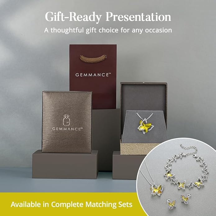 GEMMANCE Gift Butterfly Birthstone Crystal Necklace, Silver Tone with 18”+2” Chain, Necklace for Mother’s Day Anniversary Birthday Gifts for Women and Daughter, Valentine's Day