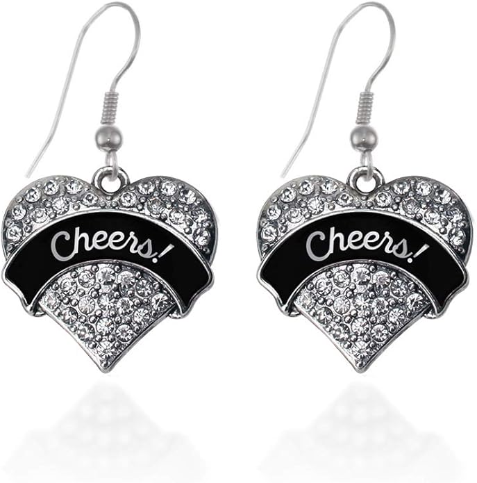 Inspired Silver - Silver Pave Heart Charm French Hook Drop Earrings with Cubic Zirconia Jewelry
