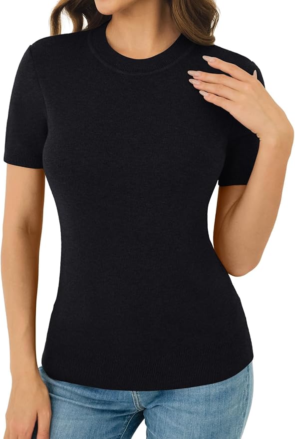 Women's Soft Short Sleeve Wool Blend Pullover Sweater for Business Casual & Fashion