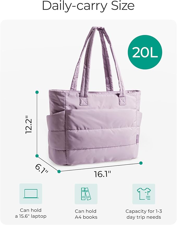 BAGSMART Tote Bag for Women, Lightweight Puffy Tote Bag with Compartments Shoulder Bag Handbag for Travel, Work, Gym | Lightweight, Puffy, Tote Bag with Compartments, Quilted, for Travel, Work