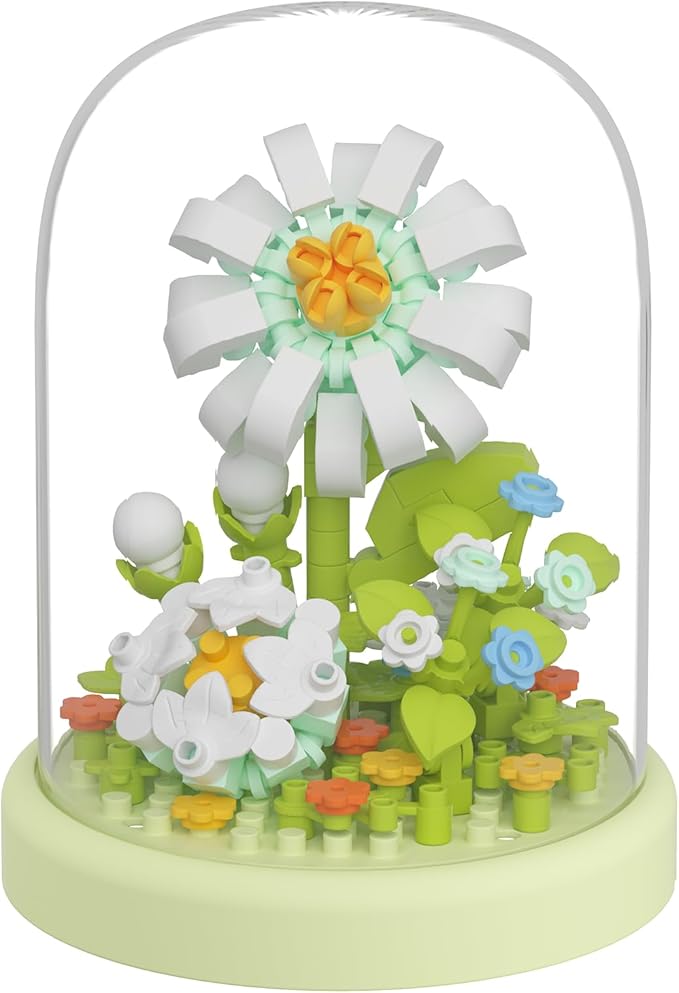 Sacblirr Daisies Secret Mini Flower Building Toy Bouquets with Dust Cover Set Creative Assembly Bonsai Tree Ideal for Home Decor Collection Toys