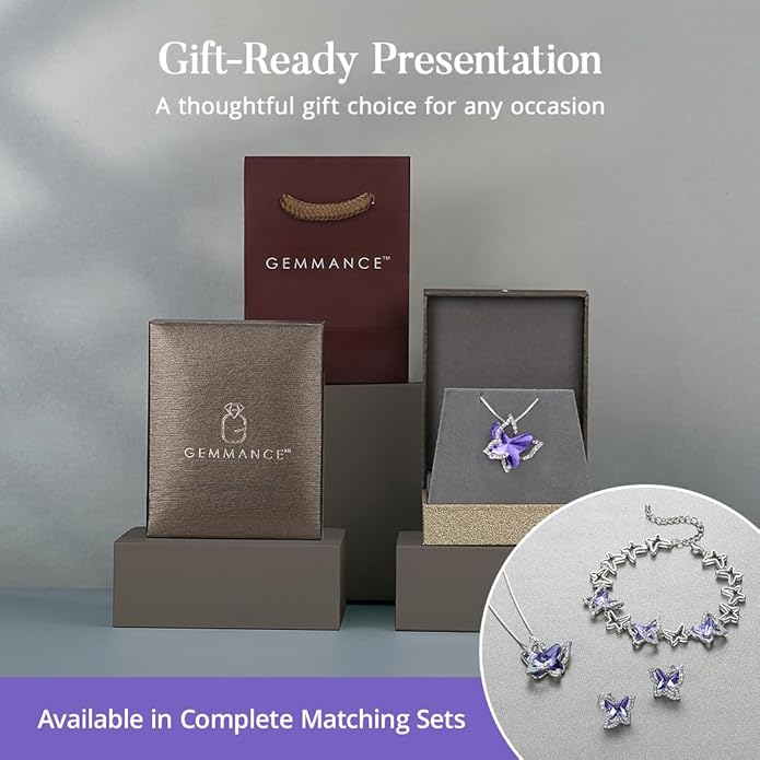 GEMMANCE Gift Butterfly Birthstone Crystal Necklace, Silver Tone with 18”+2” Chain, Necklace for Mother’s Day Anniversary Birthday Gifts for Women and Daughter, Valentine's Day