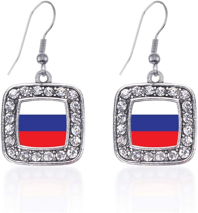Inspired Silver - Silver Square Charm French Hook Drop Earrings with Cubic Zirconia Jewelry