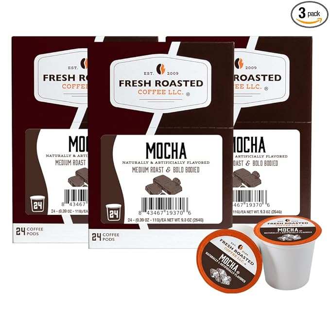 Fresh Roasted Coffee, Mocha, Flavored Coffee Pods, 72 Count