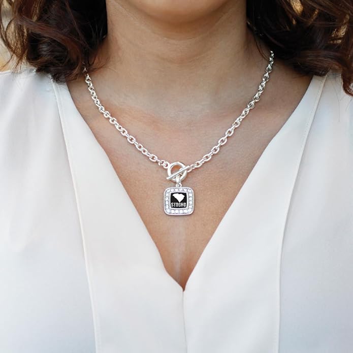 Inspired Silver - Silver Square Charm 18 Inch Necklace with Cubic Zirconia Jewelry