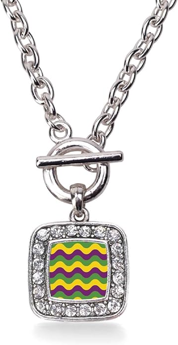 Inspired Silver - Silver Square Charm 18 Inch Necklace with Cubic Zirconia Jewelry