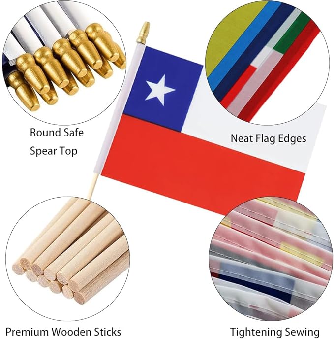 GSYLPFT 12 Pack Chile Flags on Sticks Chilean Small Mini Hand Held Flags for Office Classroom Holiday Party Decorations