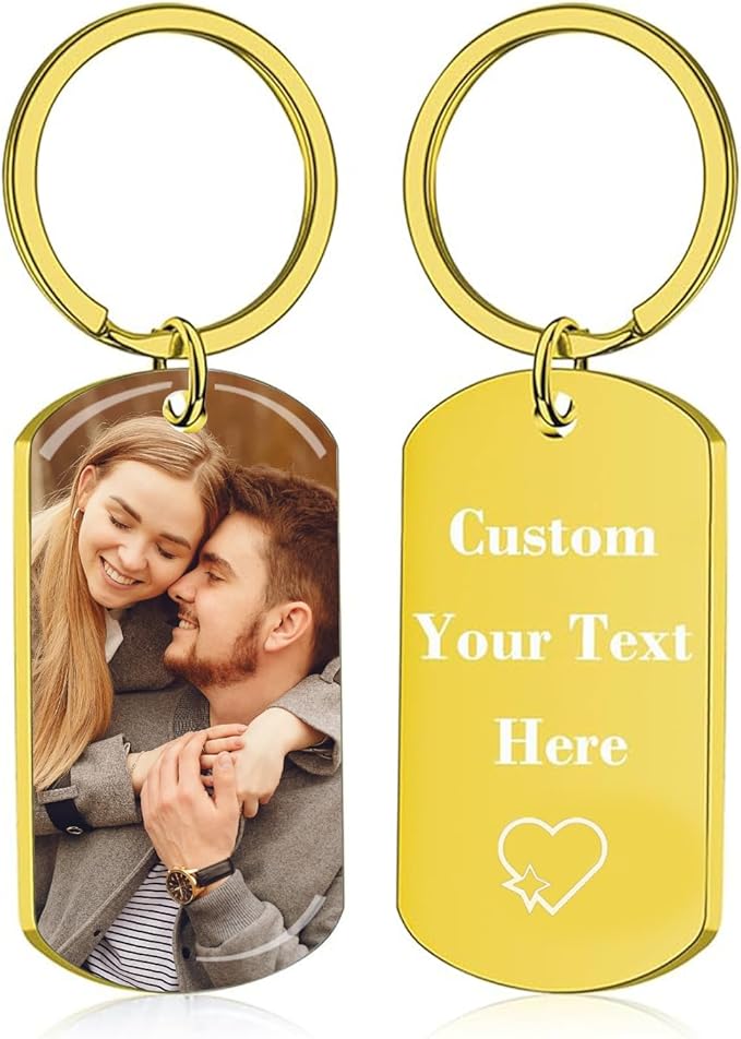 RSQGT Personalized Custom Keychain with Picture - Double Sided Engraving Photo Text Customized Key Chains for Men Boyfriend