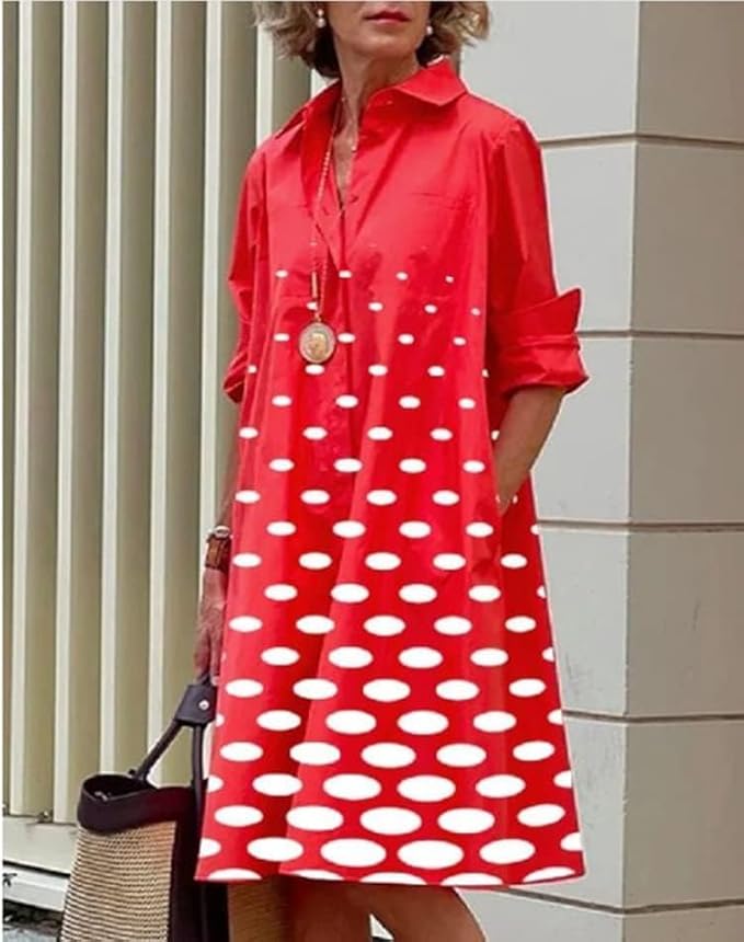 Womens 2025 Long Sleeve Button Down Shirt Summer Dress Casual V Neck Loose Fit Midi Shirt Dresses with Pockets