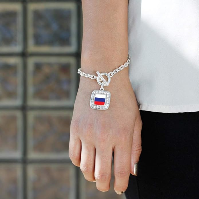 Inspired Silver - Silver Square Charm Toggle Bracelet with Cubic Zirconia Jewelry