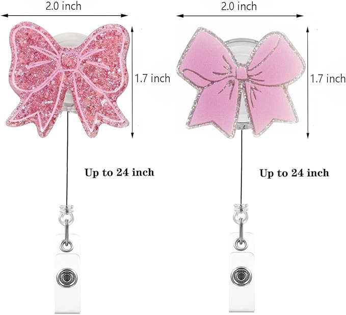 2Pcs Pink Bow Badge Reel for ID Card Badge,Retractable Badge Holder Alligator Clip Accessories for Nurse,RN LPN CNA MA Medical Worker Accessories,Nursing Student,Teacher